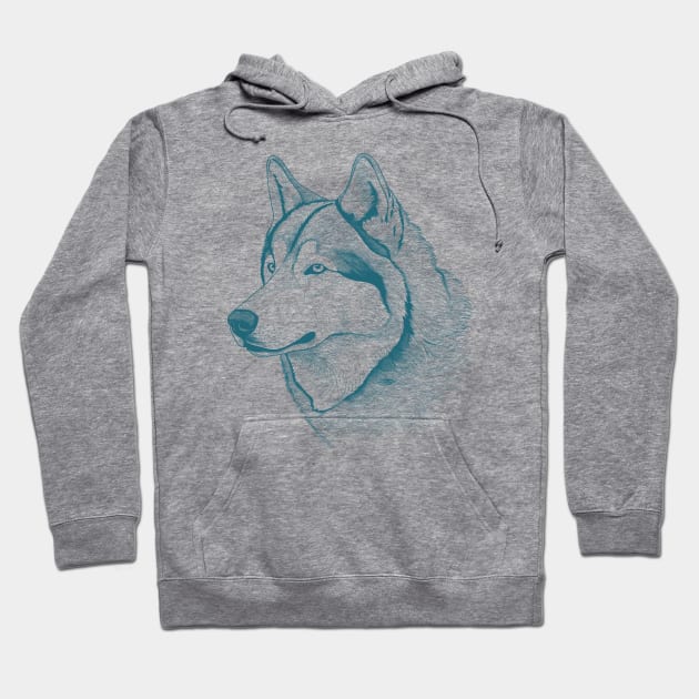 Alaskan Malamute Dog Minimalistic Blue Line drawing Hoodie by Danielleroyer